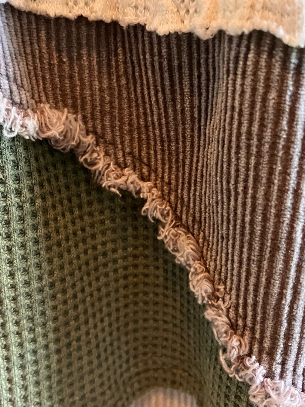 Oli & Hali Patchwork Mixed-Knit Women's Sweater/Jacket— Olive, Cream, Grey EUC L - Picture 5 of 6